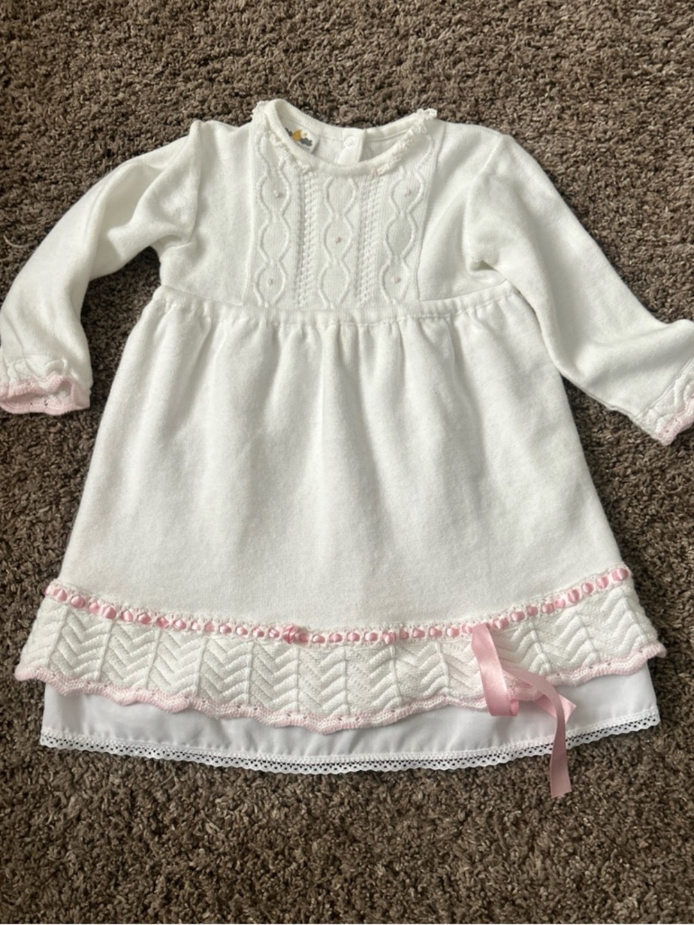 Dolce Goccia Baby Toddler Girls Delicate Off White Pink Trim Dress 24 Months